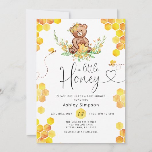 Kleiner Honig mit Baby-Dusche Einladung (Vorderseite)