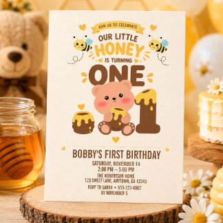 Kleiner Honigbär erster Geburtstag Einladung