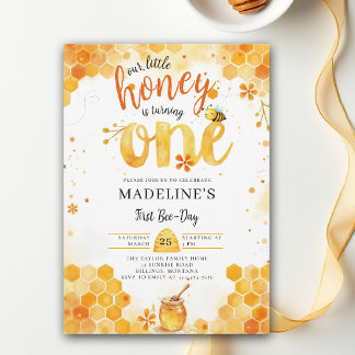 Kleiner Honigbiene Tag Cute Watercolor 1. Geburtst Einladung