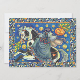KLEINER HORSEWOMAN, SIDESADDLE AUF HALLOWEWEEN PIN FEIERTAGSKARTE