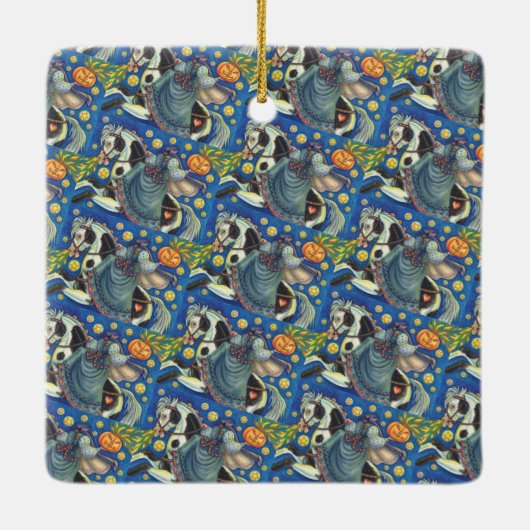 KLEINER HORSEWOMAN, SIDESADDLE AUF HALLOWEWEEN PIN KERAMIKORNAMENT (Rückseite)