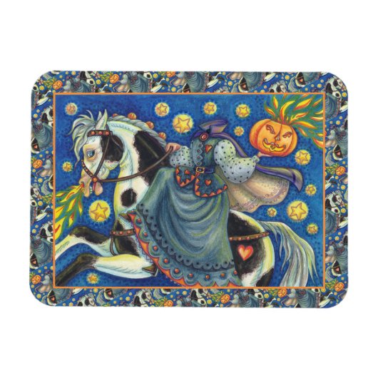 KLEINER HORSEWOMAN, SIDESADDLE AUF HALLOWEWEEN PIN MAGNET (Horizontal)