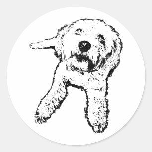 Kleiner Hund liegender Hund Schwarzweiß-Aufkleber Runder Aufkleber