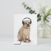 Kleiner Hund mit Kopfhörer Postkarte (Stehend Vorderseite)