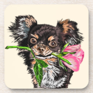 Kleiner Hund mit Rose Romantische Getränkeküste Getränkeuntersetzer