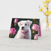 Kleiner Hund und Rose Karte (Gelbe Blume)