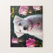 Kleiner Hund und Rose Puzzle (Vertikal)