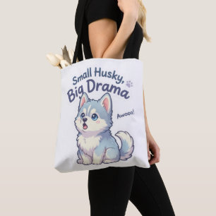 Kleiner Husky großes Drama lustiger Welpe Tasche