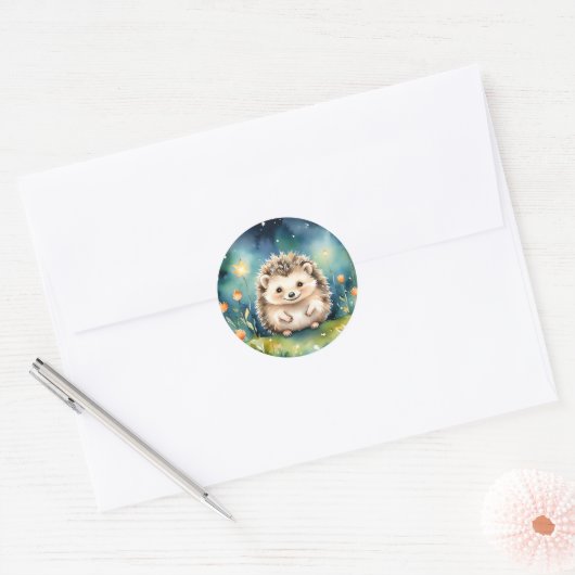 Kleiner Igel nachts Runder Aufkleber (Umschlag)