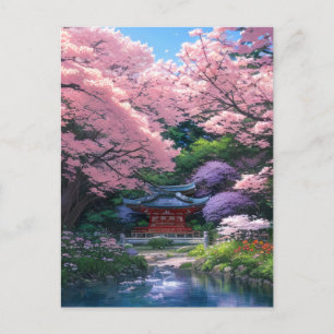 Kleiner japanischer Schrein in Sakura Shades Postkarte