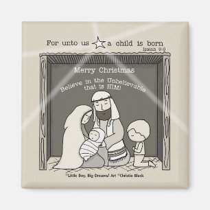 Kleiner Junge an der Krippe - Frohe Weihnachten Magnet