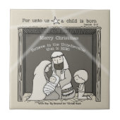 Kleiner Junge an der Manger-Merry-Weihnachtsfeier Fliese (Vorderseite)