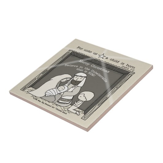 Kleiner Junge an der Manger-Merry-Weihnachtsfeier Fliese (Seite)