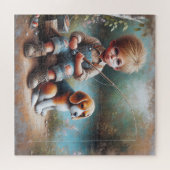 Kleiner Junge Angeln mit Beagle Puzzle (Horizontal)