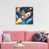 Kleiner Junge auf einem Raketenschiff, der durch d Leinwanddruck (Insitu (Wohnzimmer))