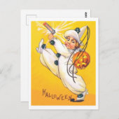 Kleiner Junge Clown feiert Halloween, Vintag Postkarte (Vorne/Hinten)