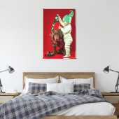 Kleiner Junge, der einen Hund schmückt Leinwanddruck (Insitu (Schlafzimmer))