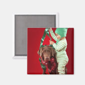 Kleiner Junge, der einen Hund schmückt Magnet (Vorderseite/Rückseite)