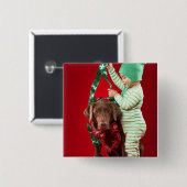 Kleiner Junge, der einen Hund verziert Button (Vorne & Hinten)