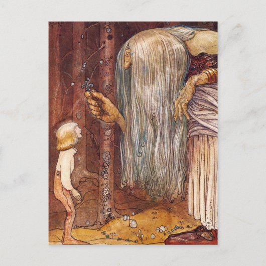 Kleiner Junge, der Trollkraut bekommt Postkarte (Vorderseite)