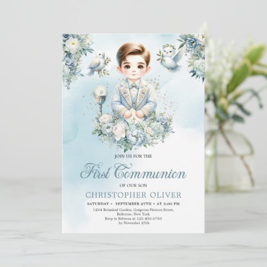 Kleiner Junge Formal Kleidung heilige Bibel blau B Einladung (Stehend Vorderseite)