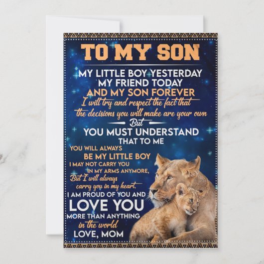 Kleiner Junge gestern Freunde heute Löwe Mama zu S Einladung (Vorderseite)