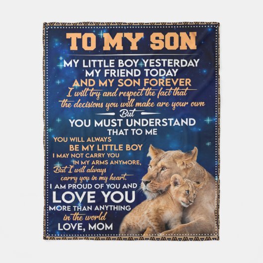 Kleiner Junge gestern Freunde heute Löwe Mama zu S Fleecedecke (Vorderseite)