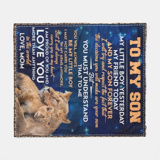 Kleiner Junge gestern Freunde heute Löwe Mama zu S Fleecedecke (Vorderseite (Horizontal))