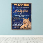 Kleiner Junge gestern Freunde heute Löwe Mama zu S Leinwanddruck (Insitu (Holzboden))