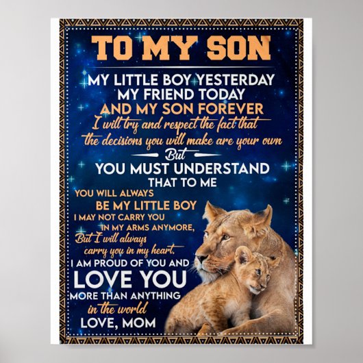 Kleiner Junge gestern Freunde heute Löwe Mama zu S Poster (Vorne)