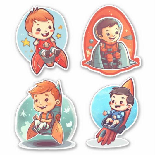 Kleiner Junge in einer Rakete | Wissenschaft und R Aufkleber (Vorderseite)