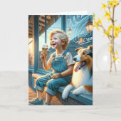 Kleiner Junge isst Eiscreme Karte (Gelbe Blume)