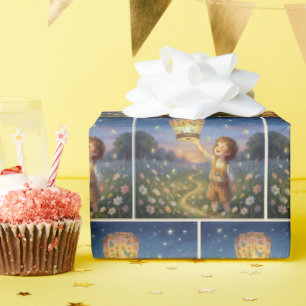 Kleiner Junge lässt eine chinesische Laterne steig Geschenkpapier