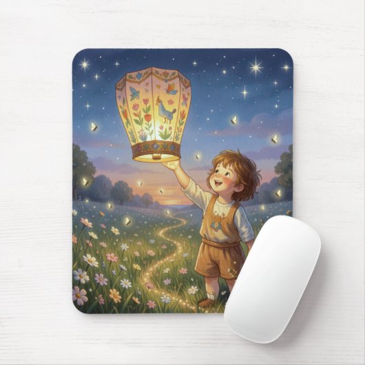 Kleiner Junge lässt eine chinesische Laterne steig Mousepad (Mit Mouse)