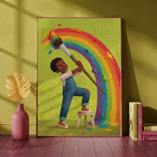 Kleiner Junge malt einen Regenbogen Kinderzimmer K Poster