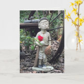 kleiner Junge mit Baseballstatue und rote Rose Karte (Gelbe Blume)