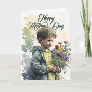 Kleiner Junge mit Blume Bouquet, Muttertagskarte Karte