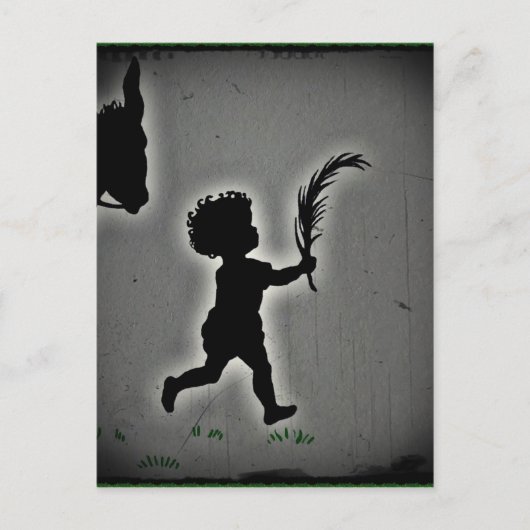 Kleiner Junge mit einer Palm Frond Postkarte (Vorderseite)