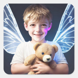 Kleiner Junge mit fairy Wings Quadratischer Aufkleber