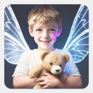 Kleiner Junge mit fairy Wings Quadratischer Aufkleber