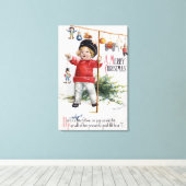 Kleiner Junge mit Geschenken Leinwanddruck (Insitu (Holzboden))