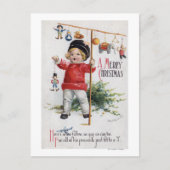 Kleiner Junge mit Geschenken Postkarte (Vorderseite)