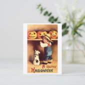 Kleiner Junge mit Hund und Pumpkins Postkarte (Stehend Vorderseite)