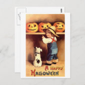 Kleiner Junge mit Hund und Pumpkins Postkarte (Vorne/Hinten)