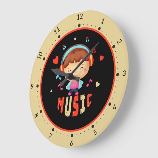 Kleiner Junge mit Musik Große Wanduhr (Winkel)