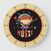 Kleiner Junge mit Musik Große Wanduhr (Vorderseite)