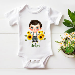 Kleiner Junge mit Sonnenblumen Baby Strampler