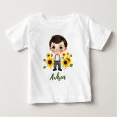Kleiner Junge mit Sonnenblumen Baby T-shirt (Vorderseite)