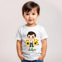 Kleiner Junge mit Sonnenblumen
