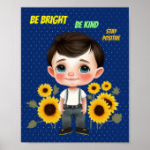 Kleiner Junge mit Sonnenblumen Poster (Vorne)